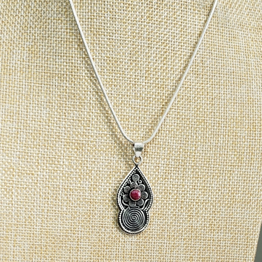 Ruby Necklace, 925 Silver Ruby Gemstone Pendant N… - image 2